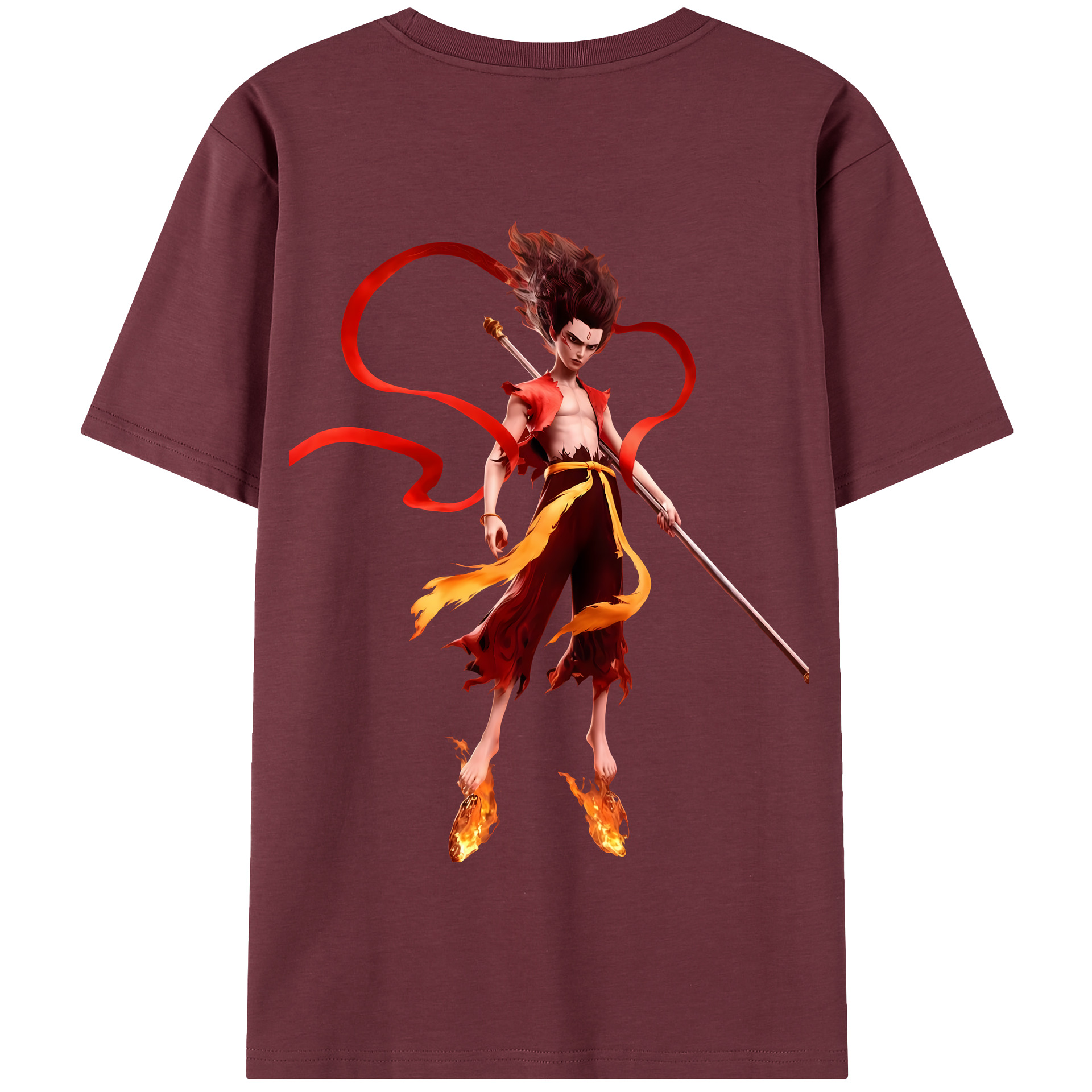（画像用） Ne Zha 2 ナタ 魔童の大暴れ 綿100％半袖Tシャツ（背面プリント）